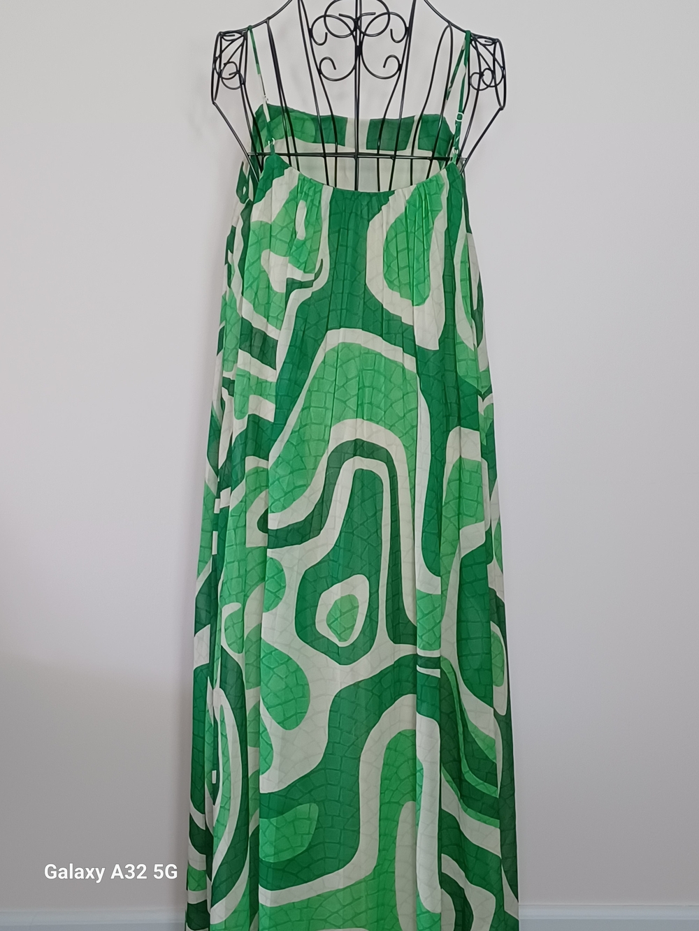 FARM Rio x Anthropologie Square-Neck Pleated Midi Dress Green Swirl -Size S - Picture 3 of 6